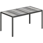 Table de jardin pour 4 à 6 personnes, table à manger extérieure avec plateau à effet bois, 150 x 80 x 74 cm, gris