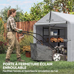 Abri de jardin tente de stockage imperméable abri moto porte enroulable, pour vélo moto 162 x 221,5 x 163 cm, gris clair
