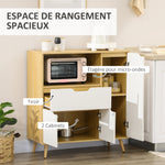 Meuble de rangement cuisine pour micro-ondes, 1 tiroir, 2 placards une étagère, 90 x 40 x 98,5 cm, bois et blanc