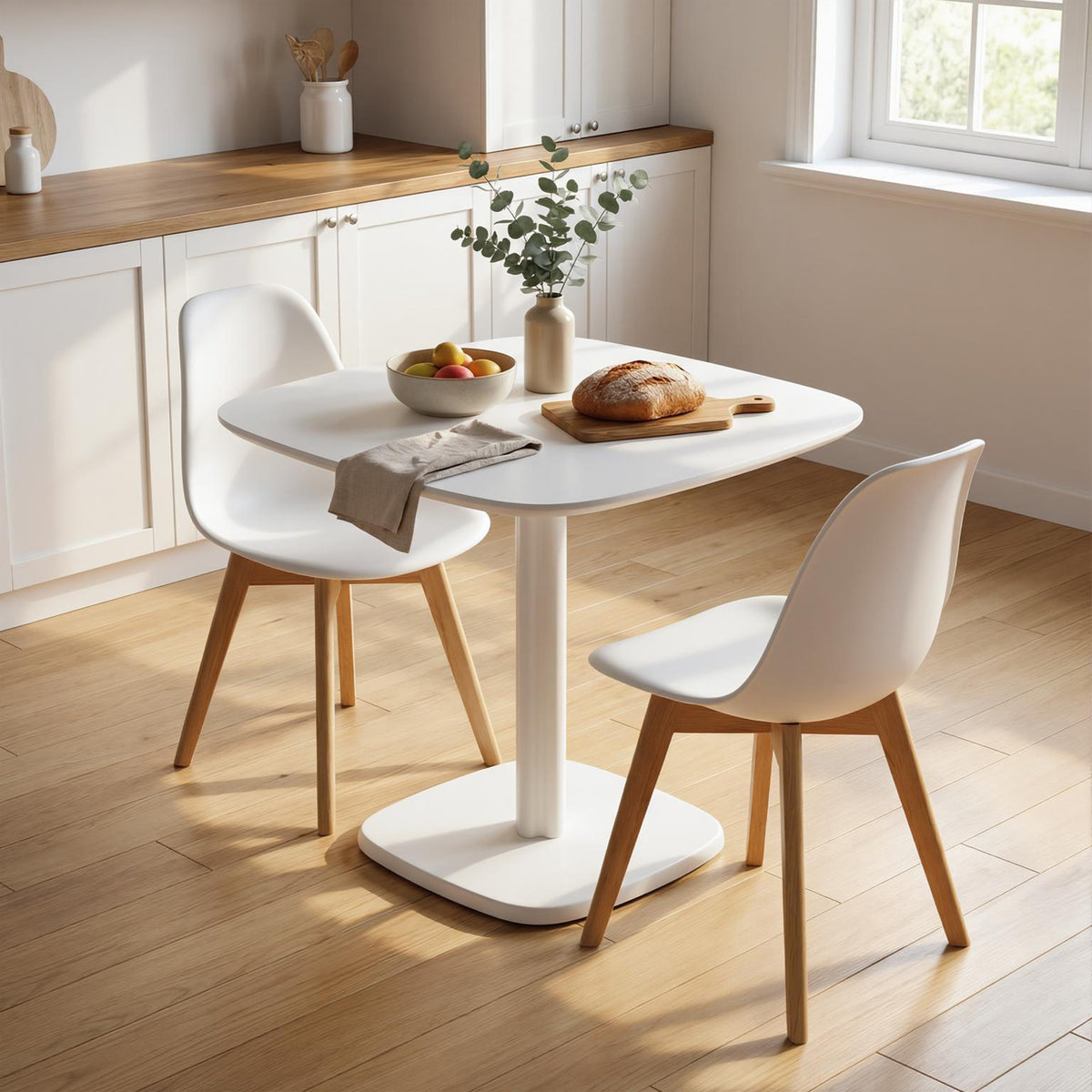 Tavolo da pranzo per 4 persone, tavolo da cucina quadrato in stile moderno con piano effetto legno, 70 x 70 cm, bianco