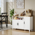 Buffet, meuble de rangement avec 3 portes, compartiment ouvert et étagères réglables, 110 x 33 x 75 cm, blanc