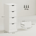 Badezimmerschrank, Aufbewahrungsschrank mit 4 Schubladen und Griffmulden, 29 x 29 x 83 cm, weiß