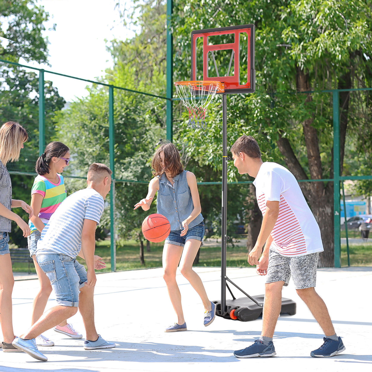 Canasta de baloncesto exterior con altura ajustable de 160 a 210 cm, canasta de baloncesto con soporte, ruedas y base rellenable, color negro