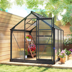 Serre de jardin polycarbonate 3,65m² 190 x 192 x 201 cm résistant aux UV fondation renforcé gouttière Gris