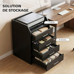 Caisson de bureau rangement sur roulettes 4 tiroirs coulissants en bois  40 x 36 x 65 cm noir