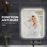 Miroir rectangulaire mural lumineux LED de salle de bain 80 x 60 cm luminosité réglable blanc transparent
