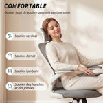 Chaise de Bureau Ergonomique, Fauteuil de Bureau en Maille avec Appui-Tête et Soutien Lombaire Réglables, Gris