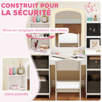 Coiffeuse pour enfants avec tabouret et miroir LED, table de maquillage pour 3 à 8 ans, 104 x 40 x 112 cm, blanc
