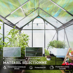Serre de jardin polycarbonate 3,65m² 190 x 192 x 201 cm résistant aux UV fondation renforcé gouttière Gris