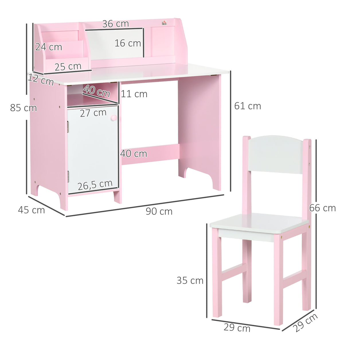Ensemble table et chaise pour enfant avec tableau blanc - bureau pour enfant +5 ans - 90L x 45l x 85H cm rose