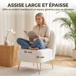 Armless Living Room Chair, Upholstered Bouclé Fabric Accent Chair, Thick Cushion, Wide Seat, White