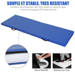 Tapis de gymnastique yoga pilates fitness pliable portable grand confort 180L x 60l x 5H cm revêtement synthétique bleu