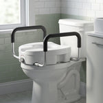 Rehausseur de siège de toilettes avec poignées, largeur réglable, accoudoirs rembourrés, blanc