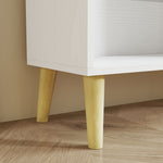 Librería de 3 niveles con 10 compartimentos, estante de almacenamiento con patas de madera maciza, efecto madera blanca