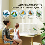 Cage à Oiseaux Volière Intérieur Acier avec Séparateur, 4 Perchoirs, Plateau Coulissant, 4 Mangeoires, 76x46x46cm, Blanc