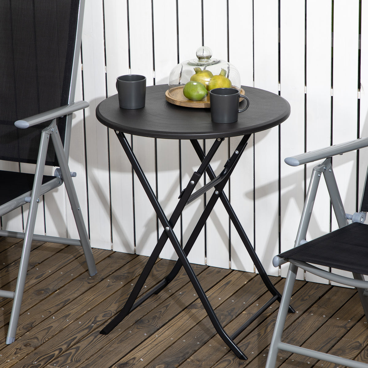 Mesa de centro de exterior para 2 personas, mesa de jardín redonda con estructura de acero, Ø 60 x 73 al. cm, gris oscuro