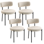 Juego de 4 sillas de comedor, sillas de cocina tapizadas en tela de borreguito, respaldo curvado, patas de acero, beige