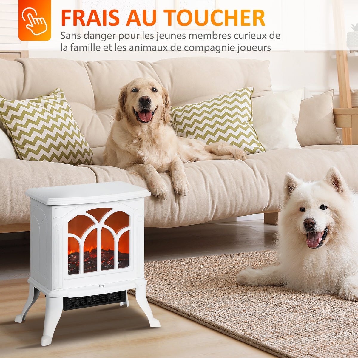 Cheminée électrique sur pied 750/1500 W, fausse cheminée décorative avec effet flamme LED, 37,3 x 23,1 x 44 cm, blanc-5