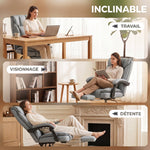 Chaise de bureau ergonomique, fauteuil de bureau inclinable avec repose-pieds, hauteur réglable, pivotante 360°, gris