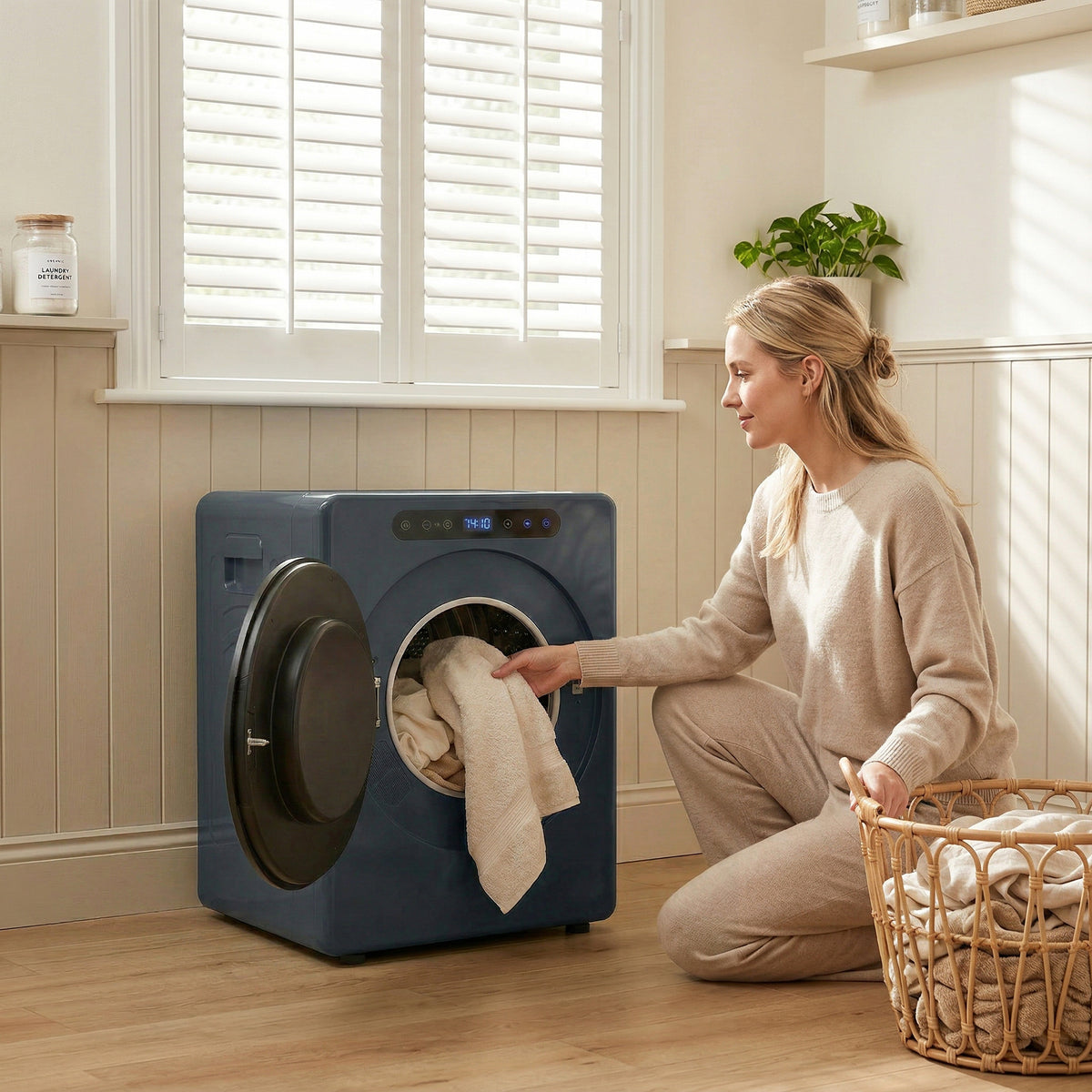 Sèche linge à évacuation, sèche-linge électrique 1000 W 3 Kg, modes Extra Dry et ECO, minuterie, acier inoxydable, bleu