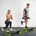 Stepper aérobic fitness hauteur réglable 3 niveaux surface antidérapante 78 x 28 x 20 cm vert et gris