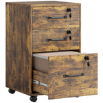 Caisson de Bureau Mobile avec 3 Tiroirs Verrouillables, Caisson de Rangement sur Roulettes, 40 x 40 x 69,5 cm, Marron