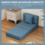 Chauffeuse canapé-lit convertible fauteuil 1 place avec 1 coussin déhoussable, tissu bleu foncé
