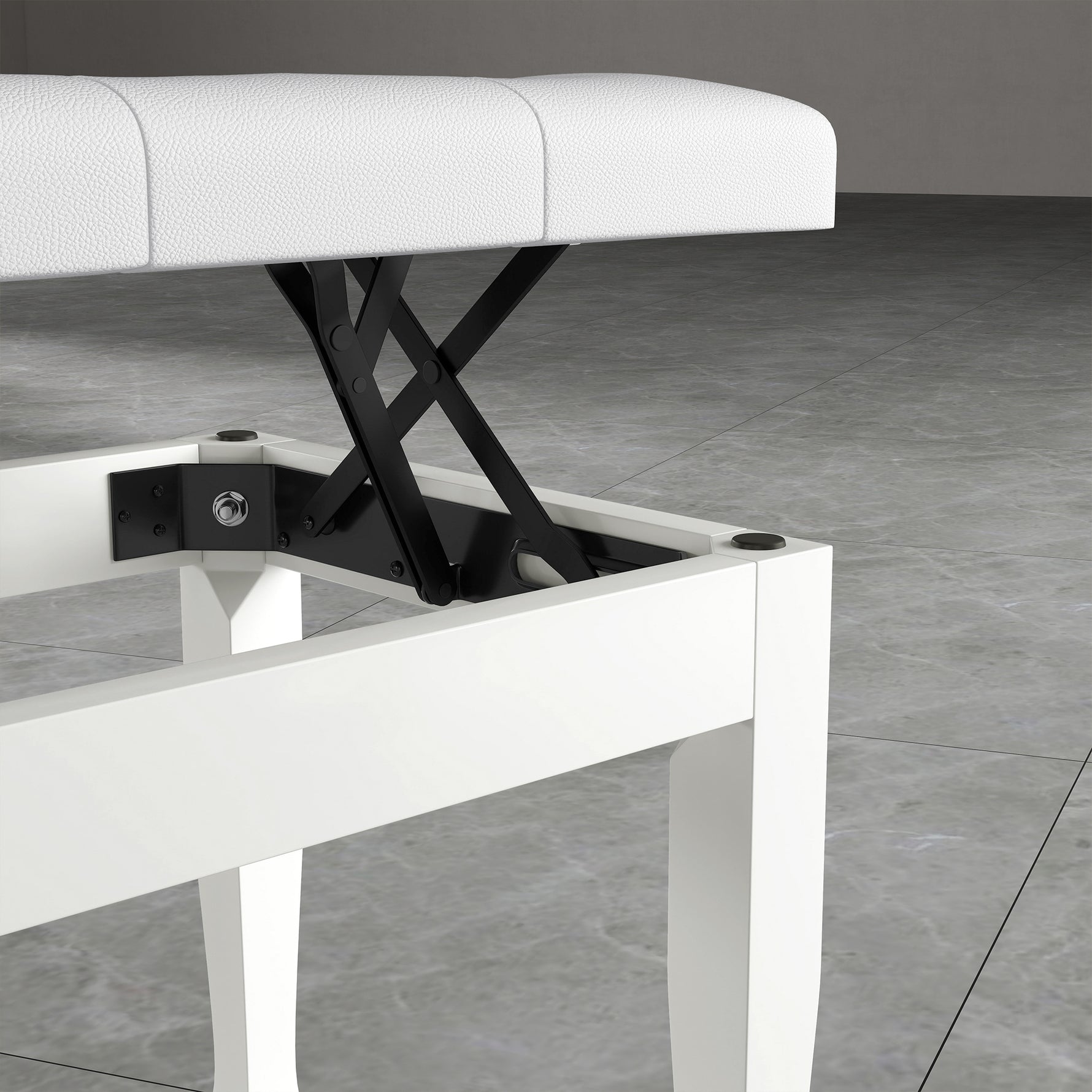 Banc de piano, banc de clavier réglable en hauteur en bois massif, siège rembourré, 64 x 35 x 45-55 cm, blanc
