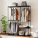 Armoire de rangement, penderie portable avec 3 barres de suspension et 4 étagères, 142 x 43 x 185 cm, noir