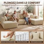 Canapé Modulaire en U Compressé 337 cm, Canapé Convertible 4 places en Velours Côtelé, Assise Large, Crème