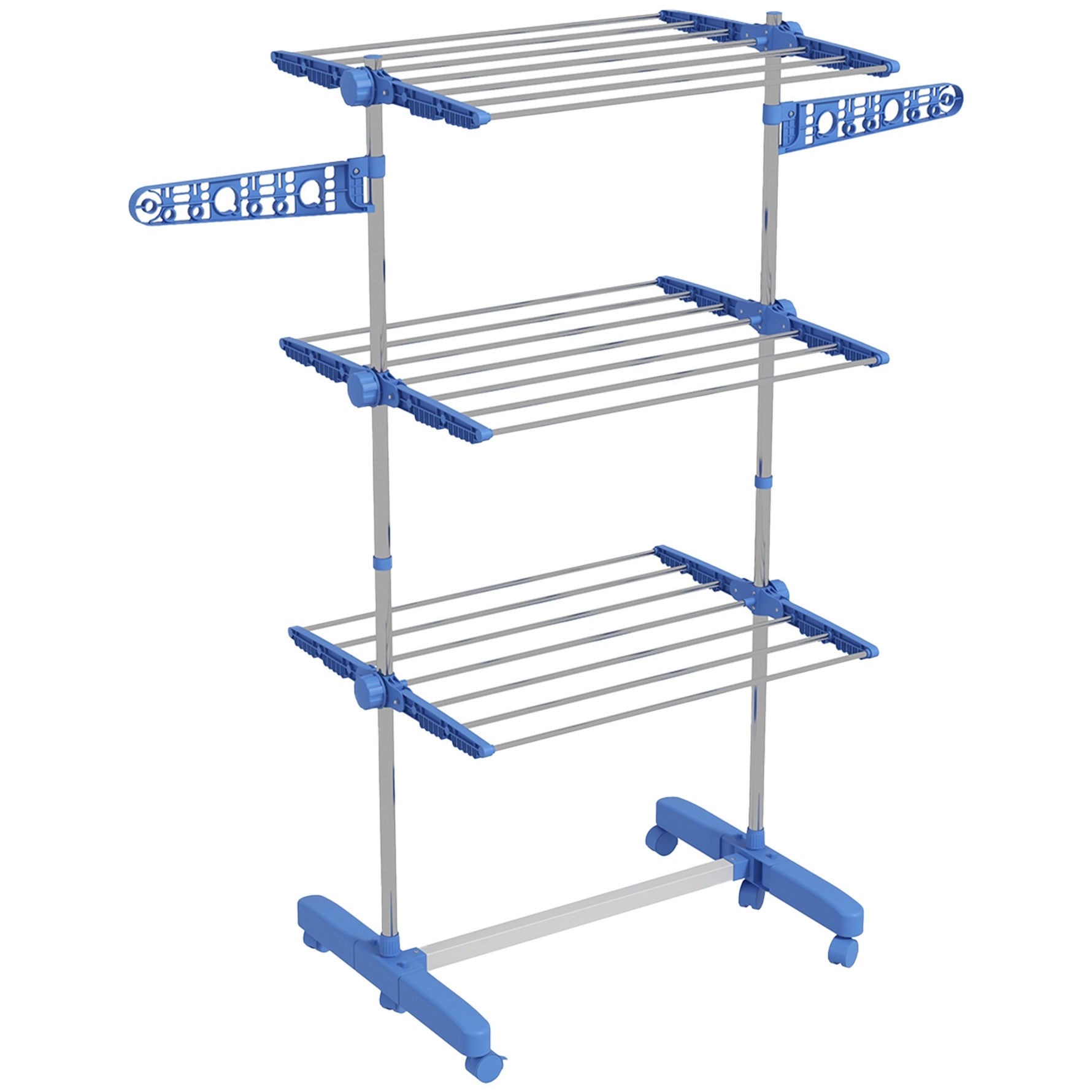 Séchoir à linge étendoir pliable ailes latérales utilisation intérieure et extérieure 3 niveaux 142 x 55 x 152 cm bleu