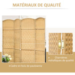 Paravent intérieur en bois 4 panneaux séparateur de pièce pliable pour salon chambre 180 x 180 cm bois naturel