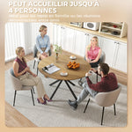 Table à manger ronde pour 4 personnes 120 cm style industriel avec plateau aspect bois, piètement croisé en acier, chêne