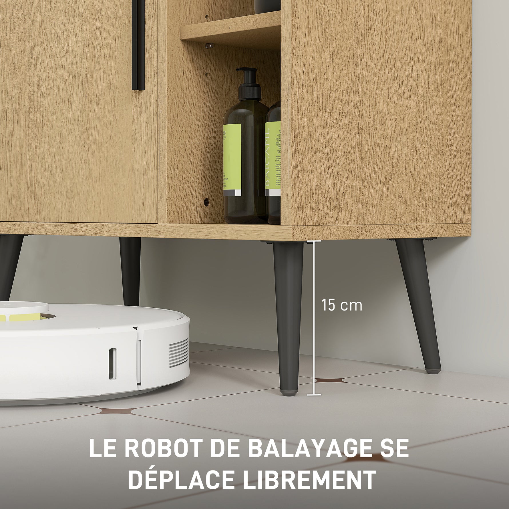 Meuble sous lavabo salle de bain avec porte à fermeture progressive et étagère réglable, 60 x 30 x 59,5 cm, chêne