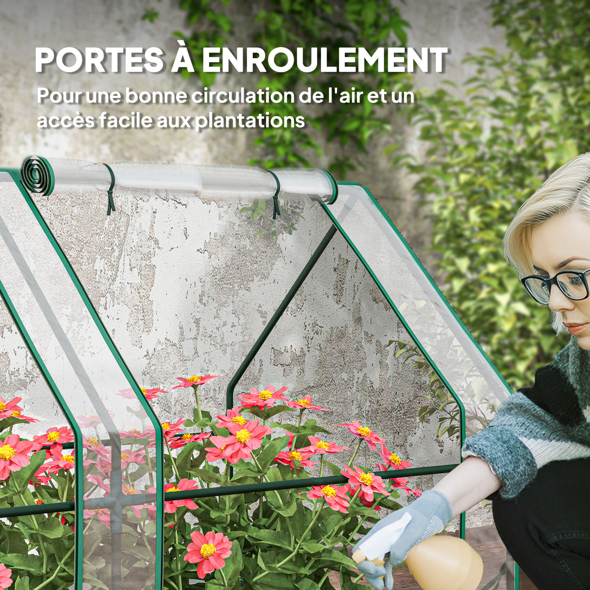 Mini Serre de Jardin mini serre tunnel 4 fenêtres avec Zip enroulables Acier PE 140 g/m² Anti-UV 360x90x90cm Transparent