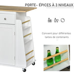 Desserte de cuisine ilôt cuisine avec plan de travail étagère range-bouteilles porte-torchons 2 tiroirs placard