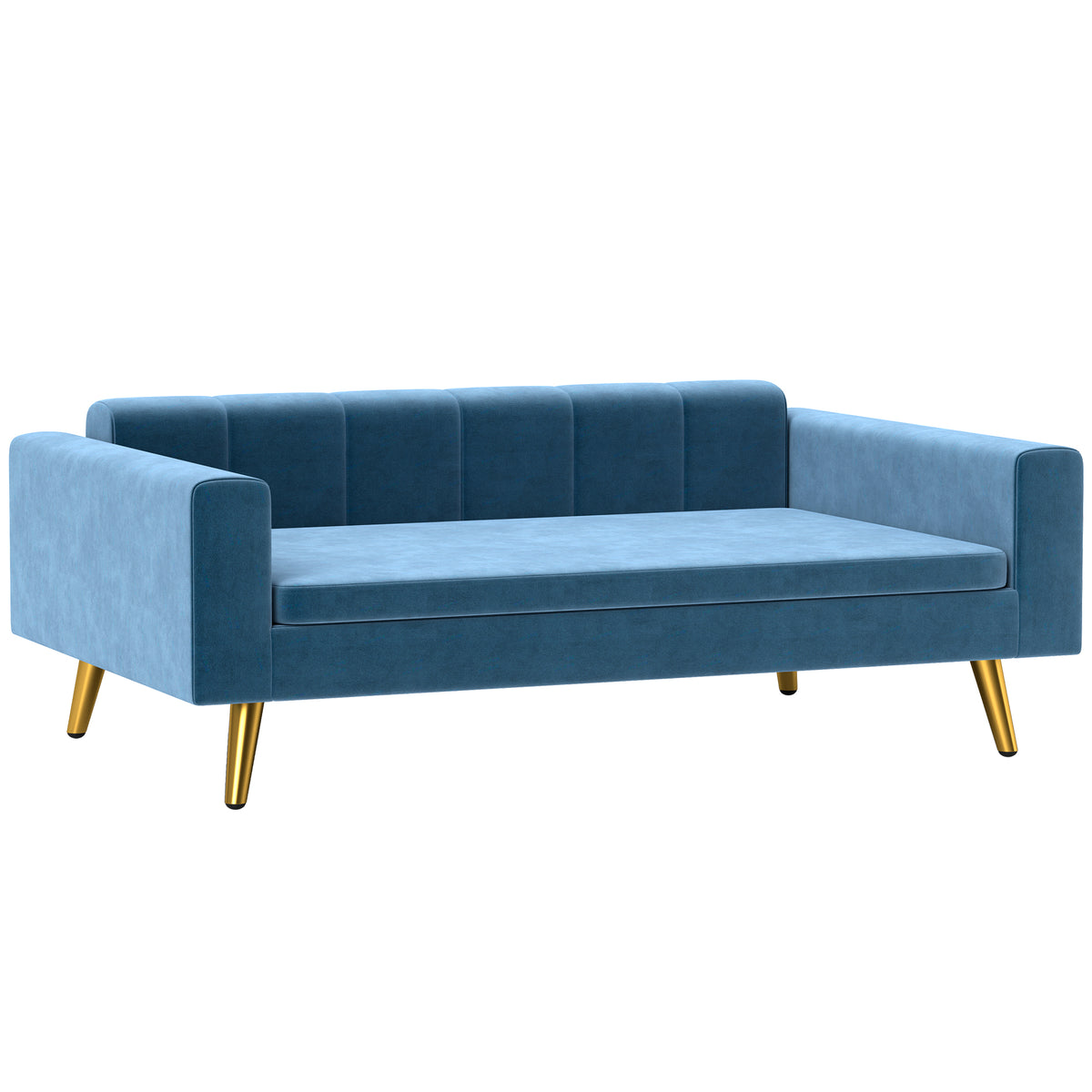 Canapé chien lit pour chien design scandinave coussin moelleux pieds métal doré 94 x 59,5 x 31,5 cm velours soyeux bleu