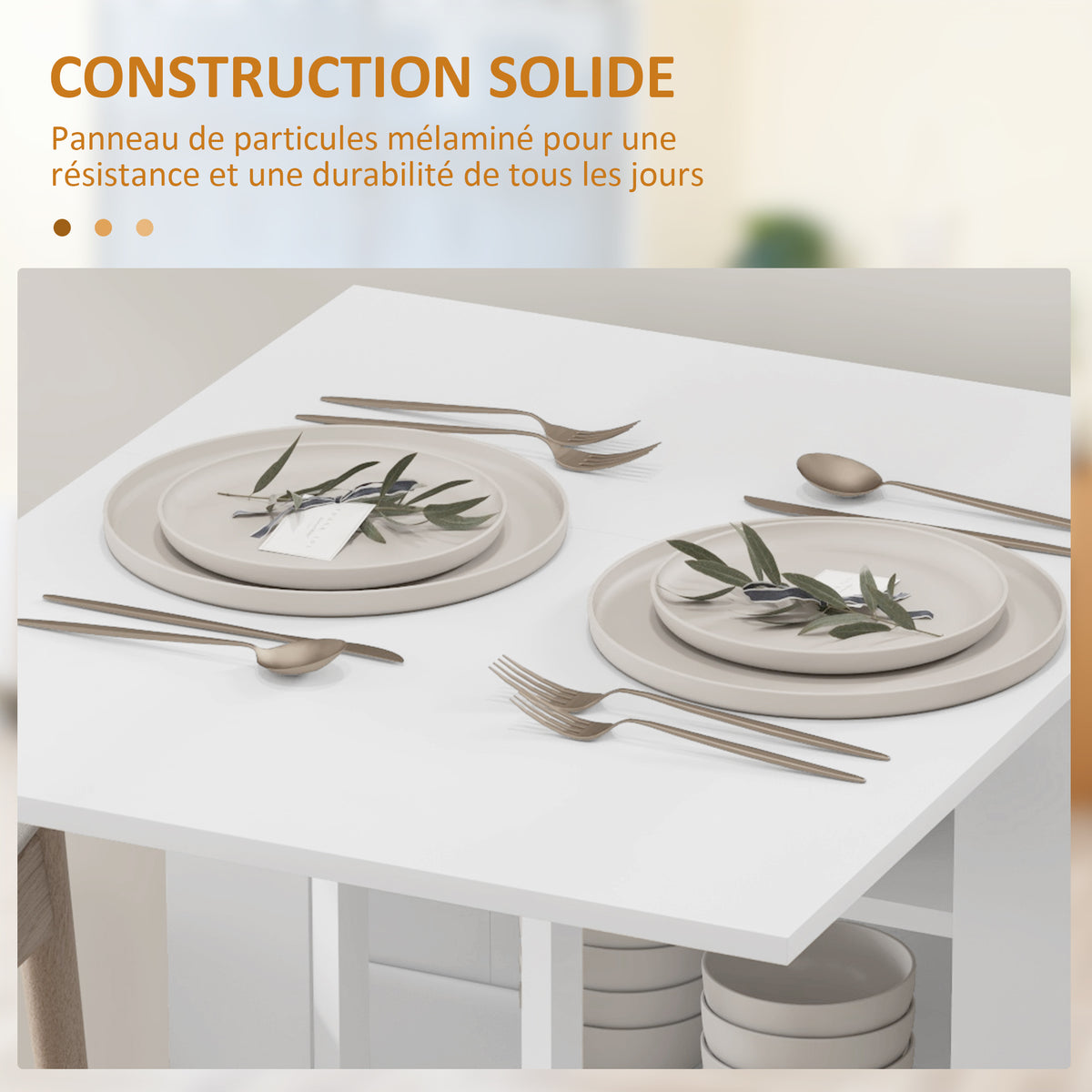 Table de cuisine table de salle à manger pliable amovible 3 étagères 2 abattants design moderne 120 x 60 x 75 cm blanc