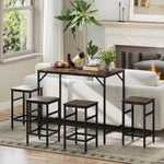 Ensemble table de bar industriel + 4 tabourets repose-pieds en bois couleur chêne cadre en métal noir