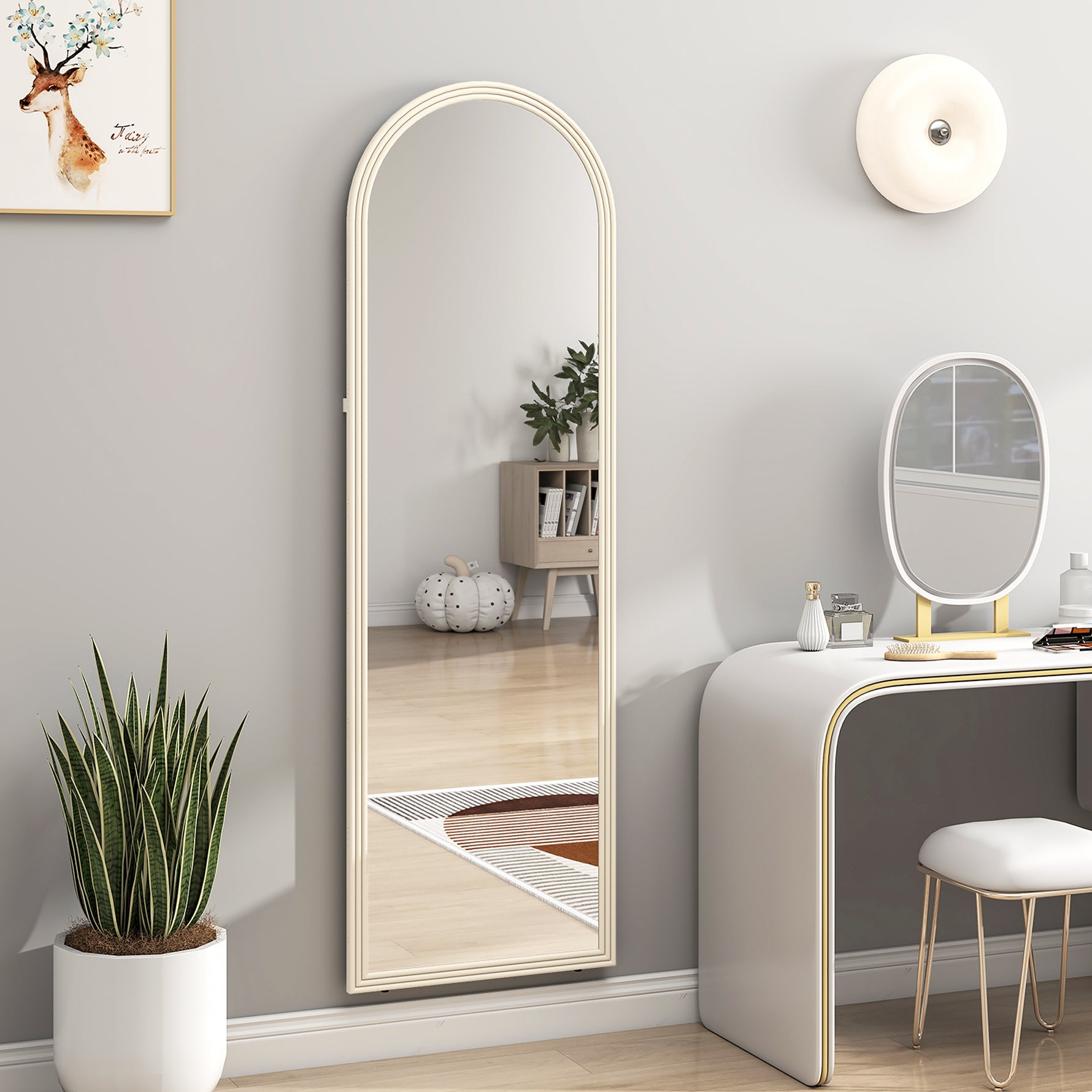 Miroir de sol arqué pleine longueur miroir sur pied cadre en effet imitation pierre pour salon chambre 50 x 160 cm blanc