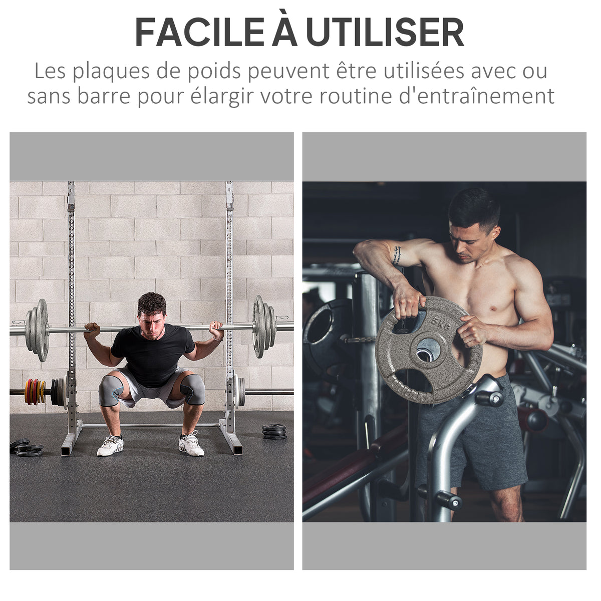 Disques de Poids 2,5/2,5/5/5 kg, Total 15 kg, en Acier, 4 Poids Musculation pour Barres Olympiques 50 mm, Acier, Noir