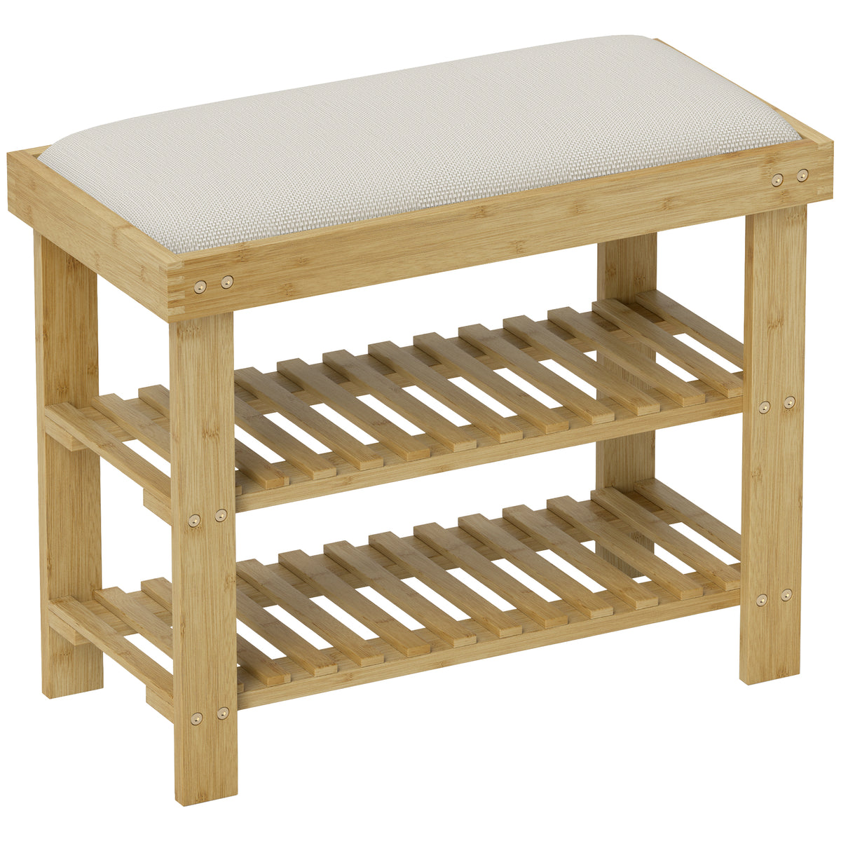 Banc à chaussures en bambou, étagère à chaussures à 3 niveaux, style scandinave, 60 x 29 x 49 cm, crème et bois naturel