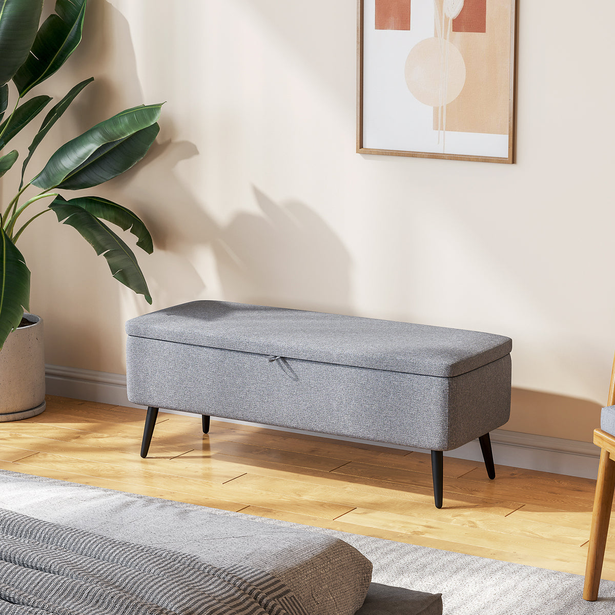 Panca contenitore 2 in 1 in tessuto con gambe in acciaio nero 102 x 40 x 39,5 cm grigia
