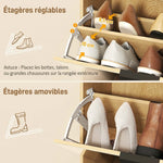 Scarpiera 10 Paia, Armadio per Scarpe, Ante a Specchio, 2 Cassetti e Scomparti Aperti, Rovere