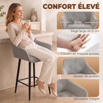 Lot de 2 Tabourets de Bar, Chaises de Bar Rembourrées en Chenille, Assise Large 67H cm, Dossier et Repose-Pieds, Gris