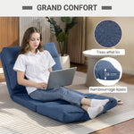 Fauteuil de sol canapé paresseux fauteuil convertible en lit inclinable 90° à 180° tissu - 70 x 72 x 56 cm - bleu foncé