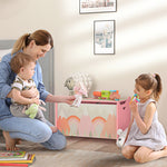Coffre à jouet enfant coffre de rangement enfant couvercle rabattable motif de forêt coins arrondis 60 x 37 x 39 cm rose