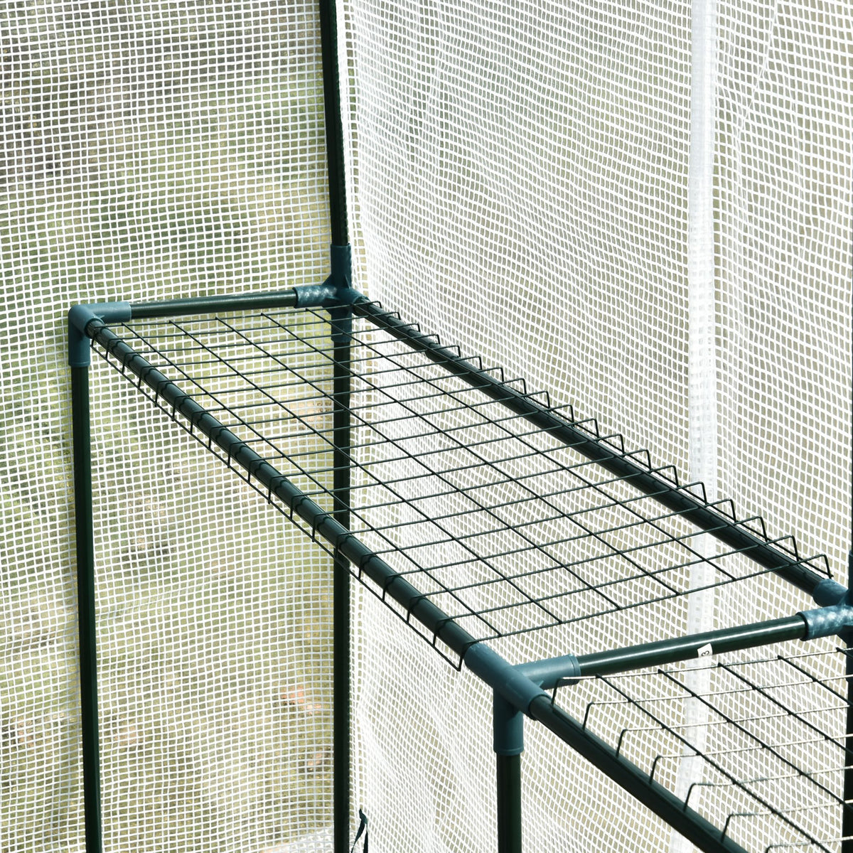 Serre de jardin PE avec étagère 2 niveaux, serre de balcon, bâche renforcée 140 g/m², acier, porte zippée