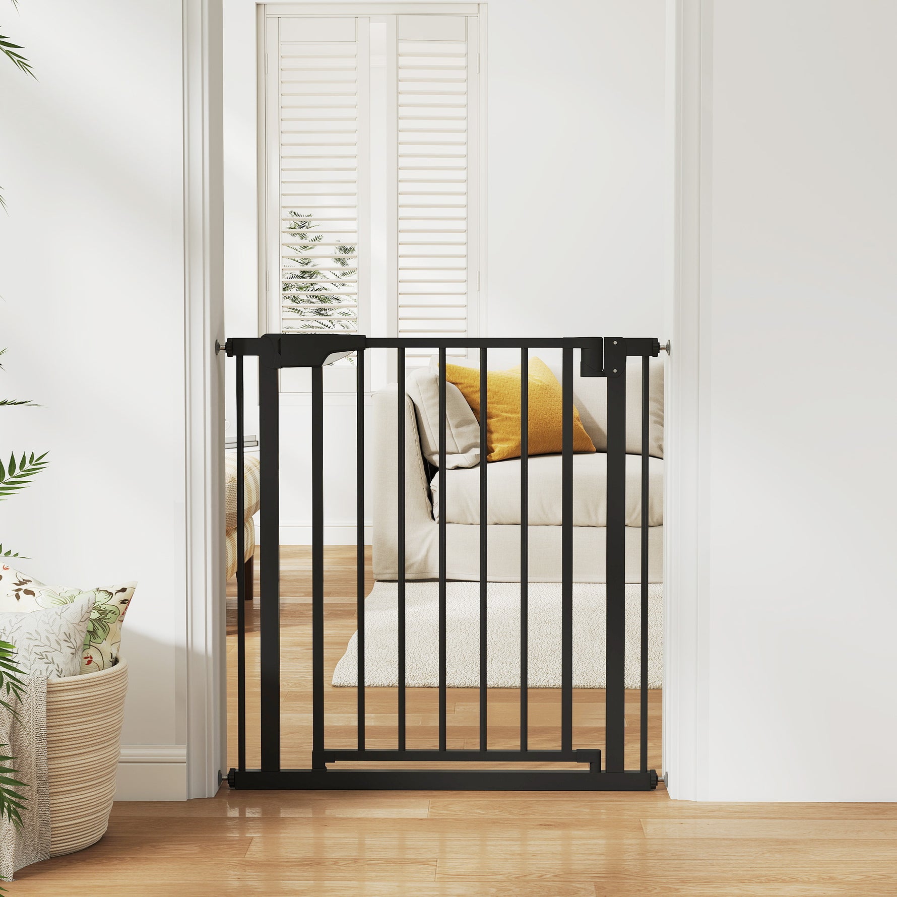 Barrière de sécurité pour chiens et bébés 76 à 81 cm avec extension fixation par pression sans perçage blanc