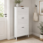 Meuble à Chaussures 6 Paires, Armoire à Chaussures Étroite Moderne, 3 Tiroirs Rabattables et Portes Persiennes, Blanc